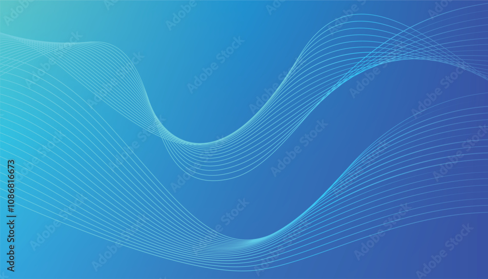 Aufkleber abstract blue vector banner. wave lines on blue gradient texture background. wavy minimal trendy bac