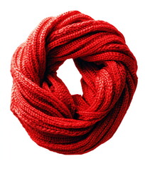 Red knitted scarf isolated on a white background