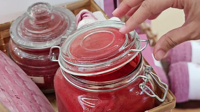 Thai crafts, natural pink color from shellac. Lac powder.