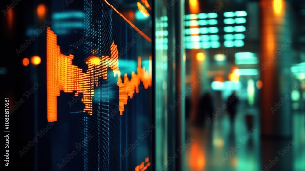 Poster abstract financial chart graphic with digital elements, highlighting market trends and patterns in a