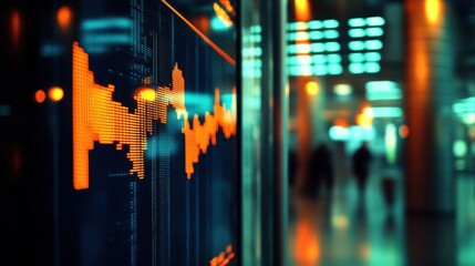 Fototapeta premium Abstract Financial Chart Graphic with Digital Elements, Highlighting Market Trends and Patterns in an Urban Setting with a Futuristic Atmosphere