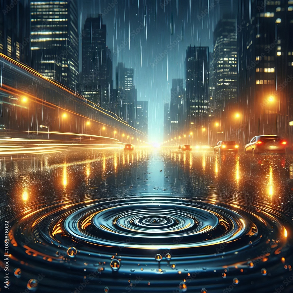 Poster rain drops raindrops fall in a rhythmic pattern creating ripples