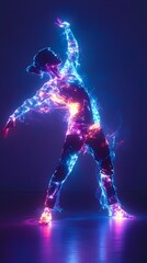 Fototapeta premium Glowing Digital Dancer in Motion Expression with Vibrant Lighting and Ethereal Energy