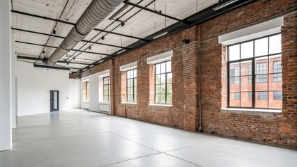 Obraz premium Industrial loft with exposed brick and white wall, white wall, gritty texture