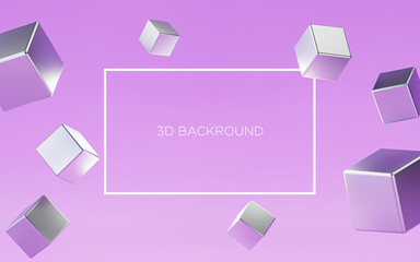 Square shapes fly through the air. 3d rendering showcase. 3D purple abstract background for product cosmetic presentation. Mockup.