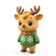 Adorable 3D Render of a Reindeer Wearing a Festive Sweater