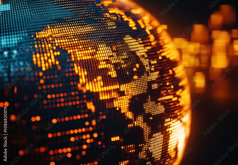 Poster detailed close-up of a digital globe displaying earth with vibrant colors representing global connec
