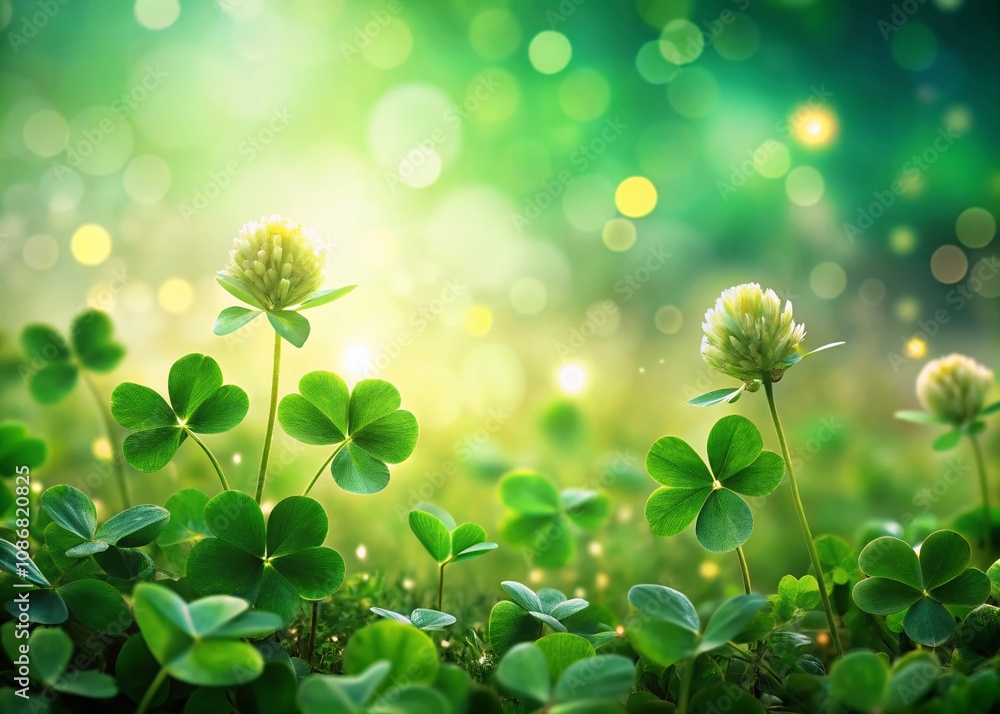 Poster enchanting clover border with bokeh effect creating a dreamy atmosphere for nature lovers and garden