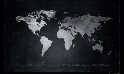 A Vintage Styled World Map with a Distressed Black Background, Perfect for Educational, Travel, and Adventure Themes, Ideal for Wall Art and Presentations