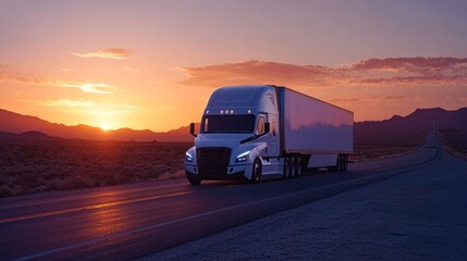 Obraz premium Truck Driving into the Sunset