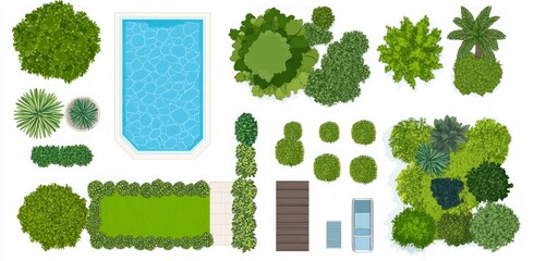 Landscape Design Plan with Pool and Trees