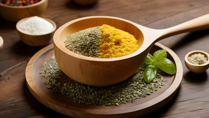 Wooden spoon and ingredients