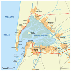 Map of Arcachon Basin, Bay of Arcachon, Nouvelle-Aquitaine, France