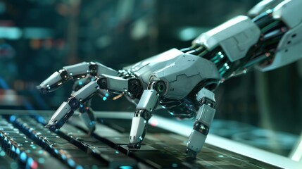 photograph of Robotic hand working on a computer or mornitor