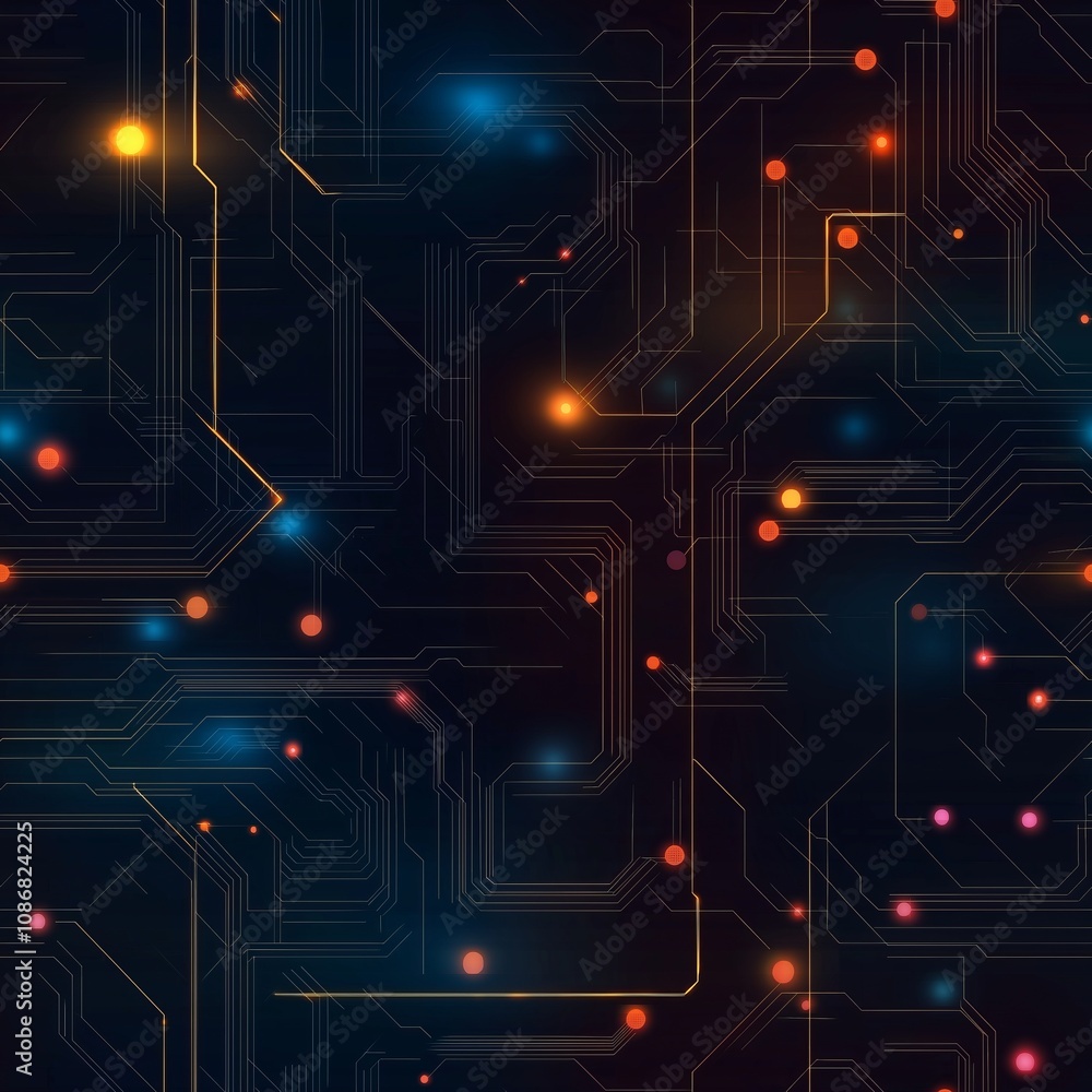 Poster seamless texture with technological data lines and techno connections like a microcircuit. tiled pat