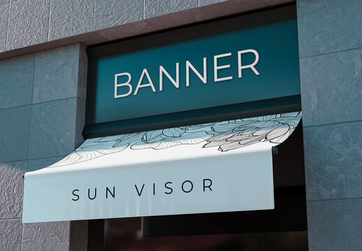 Storefront Sun Visor Mockup on Building Wall