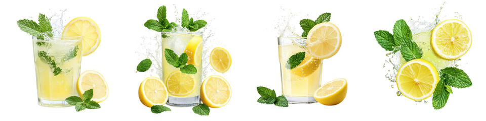 Refreshing Citrus and Mint Infused Drinks in Glasses with Ice
