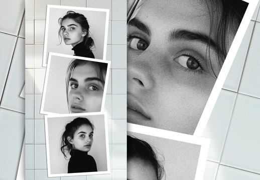 Black and White Instant Photography Mockup for Three Images, AI-Generated