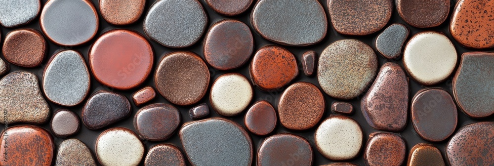 Poster copper textured pebble pattern abstract background with circular ceramic tiles design elements