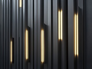 Modern Minimalist Design with Vertical Black Panels and Warm LED Lighting Accentuating Depth and Texture in Contemporary Architecture