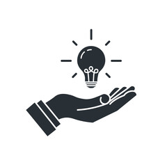 Hand and a lamp flat icon. Solution, new idea, propose. Vector illustration