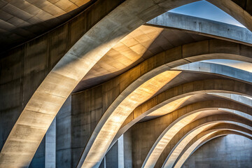 Fototapeta premium Brutalism Architectural concrete arches create a dynamic interplay of light and shadow, showcasing modern design and structural elegance.