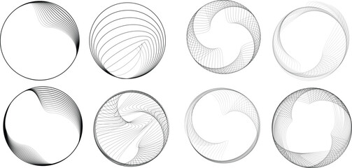 Lines in Circle Form . Rotate rounded shape Vector Illustration .Rotating circles form a ring.Rotating design element . Various circle lines forming round frame . Abstract Geometric line art 