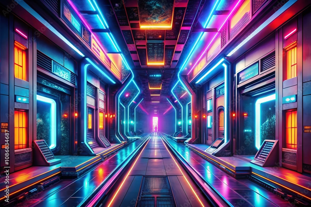 Aufkleber futuristic sci-fi corridor design: a glimpse into modern urban exploration with high-tech features a