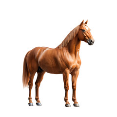 Obraz premium A splendid chestnut horse stands gracefully against a solid black background, showcasing its striking physique and majestic mane with confidence and elegance in every pose.