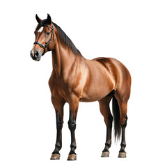 Obraz premium A magnificent brown horse stands proudly against a black background, capturing attention with its graceful posture and glossy coat, embodying strength and elegance in every detail.