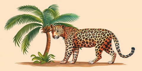 Leopard and palm tree illustration.