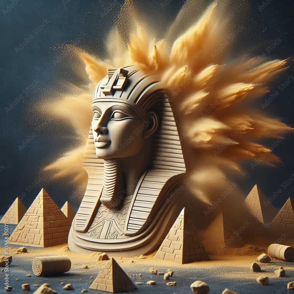 Poster sphinx chalk piece exploding a sphinx shaped chalk piece explode