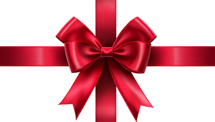 Set of red gift bows isolated on a white background, top view.