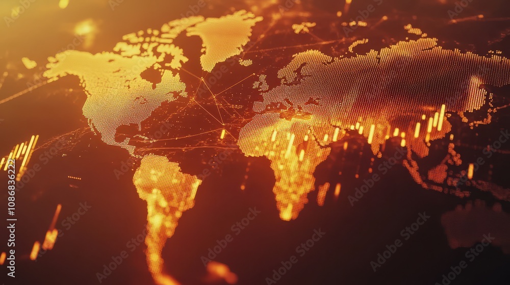 Poster detailed representation of a glowing world map showcasing global connectivity through vibrant light 