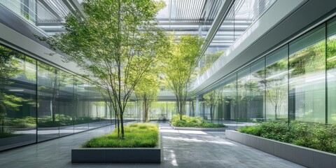 Modern office architecture building garden.