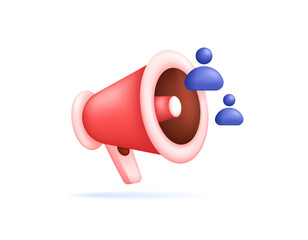 illustration of megaphone with people symbol. PR or public relations concept. marketing concept and target customer or audience. symbol or icon. minimalist 3d style design. element