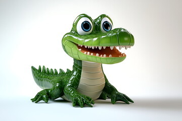 Fototapeta premium 3D cartoon a happy cute alligator with big eyes