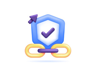 illustration of shield with chain and arrow. concept of link protection and security. safe link. prevention from accessing dangerous links. symbol or icon. minimalist 3d style design. element