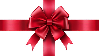 Red ribbon with bow on transparent background