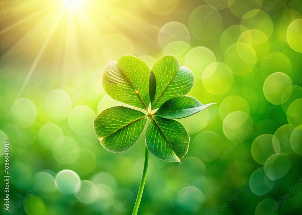 Poster High Depth of Field Image of a Four Leaf Clover Outline Against a Soft Green Background, Capturing Nature's Symbol of Luck and Fortune in a Minimalist Style