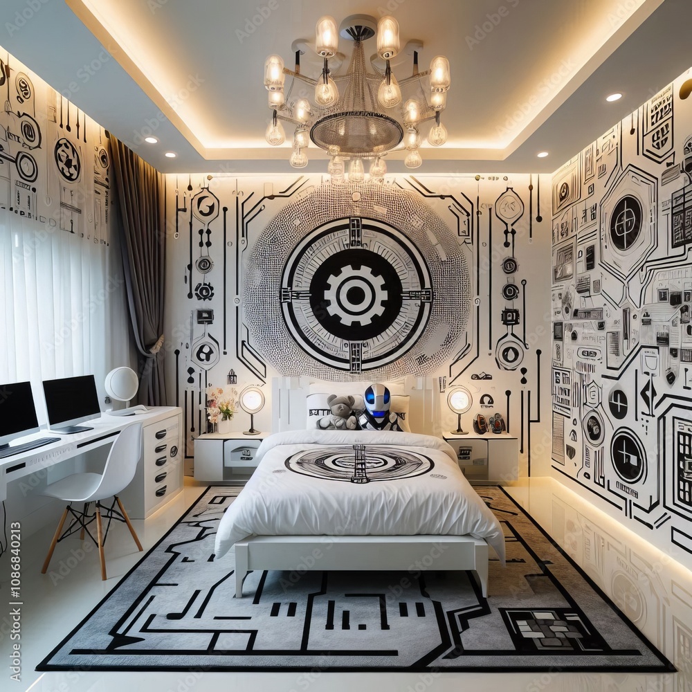 Poster tech haven a high tech room with a white and tech inspired color