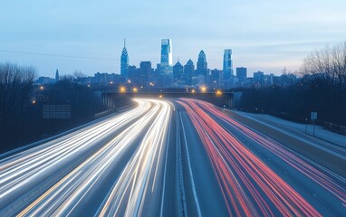 City Skyline Highway at Dusk