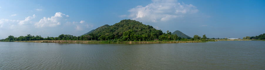 Fototapeta premium Panorama of hill in middle of the lake