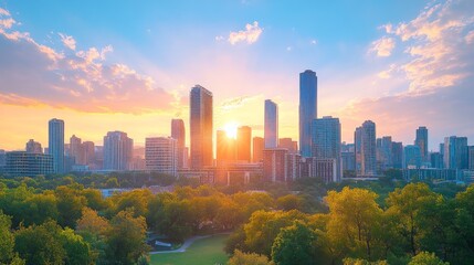 Obraz premium Sunrise Over City Skyline