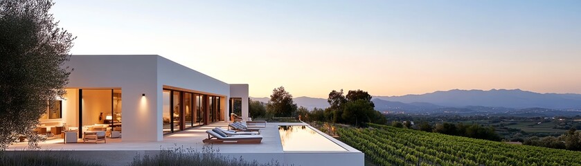 Fototapeta premium A Mediterraneanstyle villa overlooking rolling vineyards