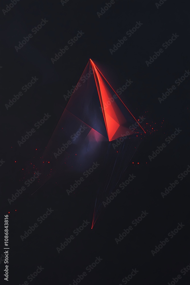 Poster Abstract geometric design featuring a red triangular shape with dynamic lines and soft highlights, set against a dark background for modern visual appeal and artistic expression.