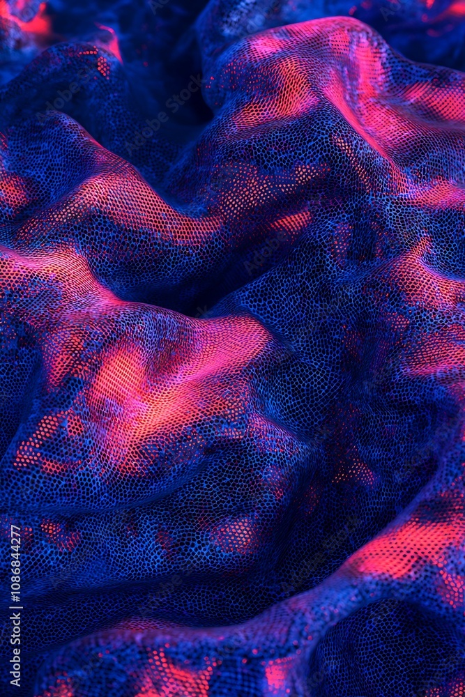 Poster Vibrant Abstract Textile Fabric Texture with Rich Colors in Blue and Pink Displaying Intricate Patterns and Depth, Ideal for Creative Design Backgrounds and Artistic Projects