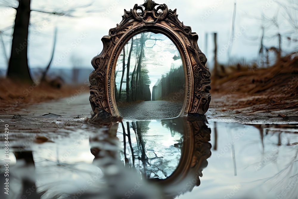 Aufkleber truth a mirror reflecting a distorted image descending towards a