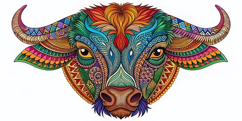 Fototapeta premium Intricate Bison Head Zentangle Art Silhouette on White Background for Unique Home Decor and Artistic Inspiration