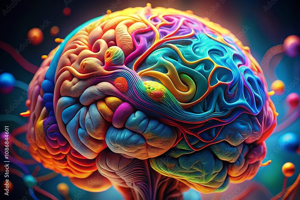 Aufkleber intricate close-up of brain lobes with detailed neural pathways, showcasing the complexity of human 